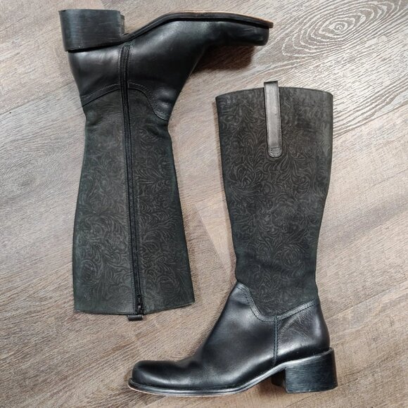 JIGSAW UK Western Zipper Boots Floral Embossed Black Suede Leather Size 38 US 7 - Picture 3 of 16